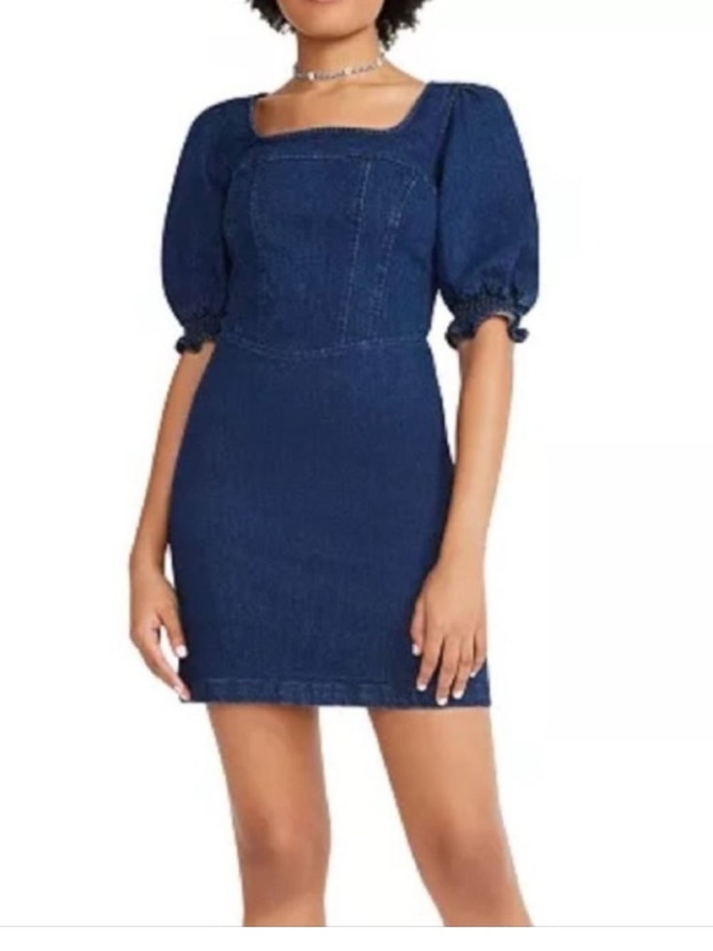 Betsey Johnson Denim Puff-Sleeve Mini Dress